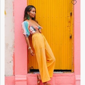 Billabong yellow flowy pants -NEVER WORN